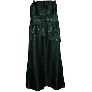 Theia Metallic Emerald Green Jacquard Strapless Ruched Evening Gown Size 10